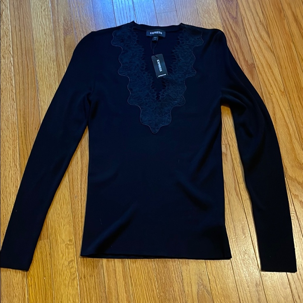 NWT Express Black Lace Detail Top